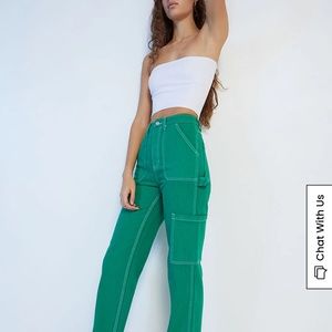 PacSun Green Patch Pocket Boyfriend Carpenter Pants